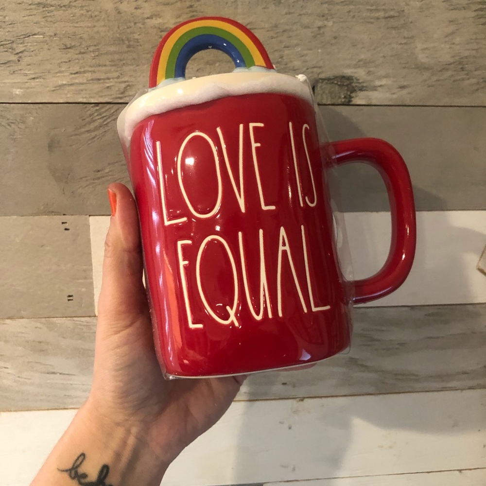 Rae Dunn “LOVE IS EQUAL” rainbow topper mug
